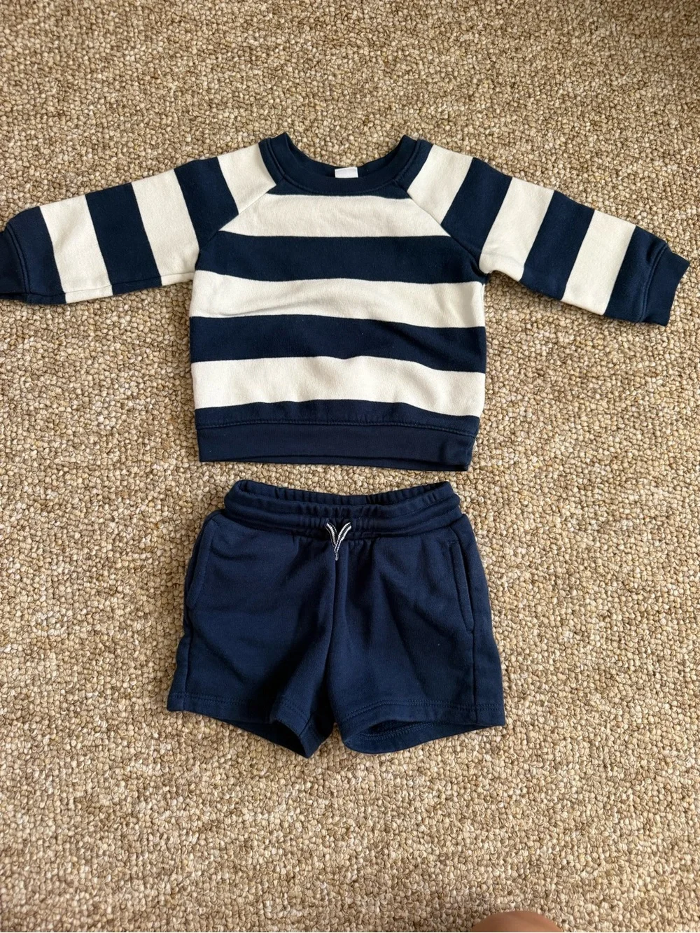 Striped Navy & Cream Kids Sweater Set